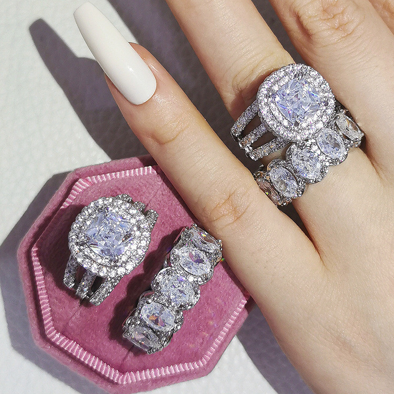 Handmade Wedding Rings: Sterg Sier Multi-Color Cubic Zirconia Eternity Bridal Set