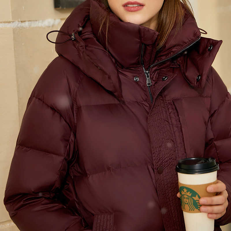 Minimalism Winter Women's Down Jacket Fashion Coat Women 90%White Duck Hooded Solid Calflength 12040396 210527