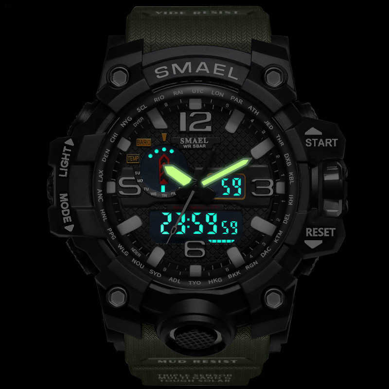 SMAEL Brand Men Sports Watches Dual Display Analog Digital LED Electronic Quartz Wristwatches Waterproof Swimming Military Watch X0629, 1545 gray black
SMAEL Brand Men Sports Watches Dual Display Analog Digital LED Electronic Quartz Wristwatches Waterproof Swimming Military Watch X0629, 1545 gray black
