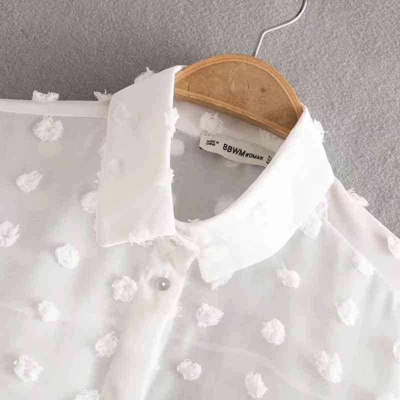 Dot Flocking Chiffon Women Long Sleeve Shirt Casual Female White Blouse Loose Tops Blusas Mujer S5781 210430