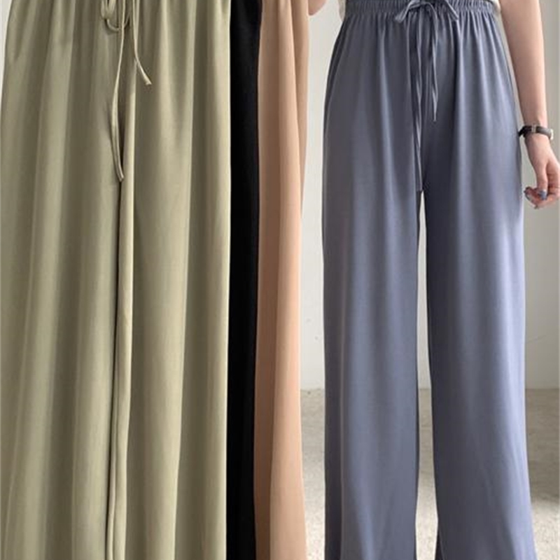High Waist Soft Comfort Women Pants Casual Summer Slacks Pants Women Ice Silk Full Length Long Trousers Female Slacks 210515