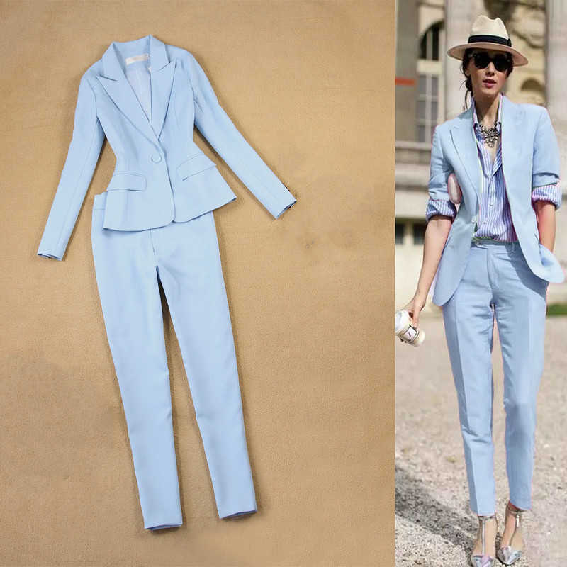 Office women's suits two-piece high quality autumn slim long-sleeved sky blue jacket female Casual cropped pants 210527, Blue pants
Office women's suits two-piece high quality autumn slim long-sleeved sky blue jacket female Casual cropped pants 210527, Blue pants