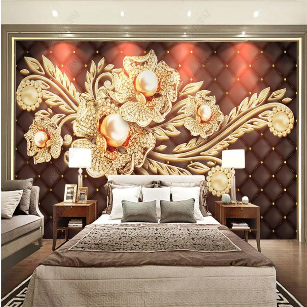 3d stereoscopic wallpaper Black simple jewelry diamond wallpapers pearl flower European pattern background wall