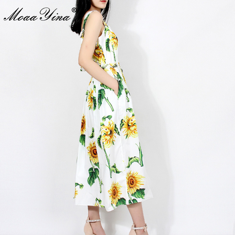 Bohemian Vacation Dress Women's Summer Fashion Spaghetti Strap Pineapple print Runway Elegant Party 210524