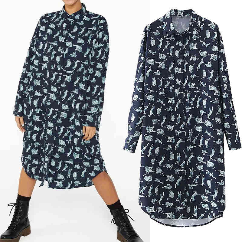 Casual Dresses Fashion Turn-down Collar Animal cat print Cardigan Ladies Long Sleeve Slim Vestidos Spring midi Dress 0P7D, Red
Casual Dresses Fashion Turn-down Collar Animal cat print Cardigan Ladies Long Sleeve Slim Vestidos Spring midi Dress 0P7D, Red