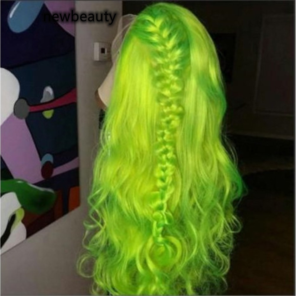 Fashion Long Wavy Green Color Synthetic Lace Front Wigs For Woman Heat Resistant Fiber Cosplay Party Wig