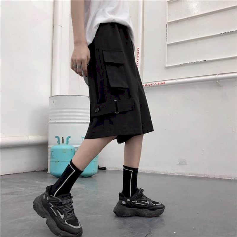 Men women's Cargo shorts Korean students loose summer wide leg casual short pants Retro punk style Streetwear unisex hip hop 210611