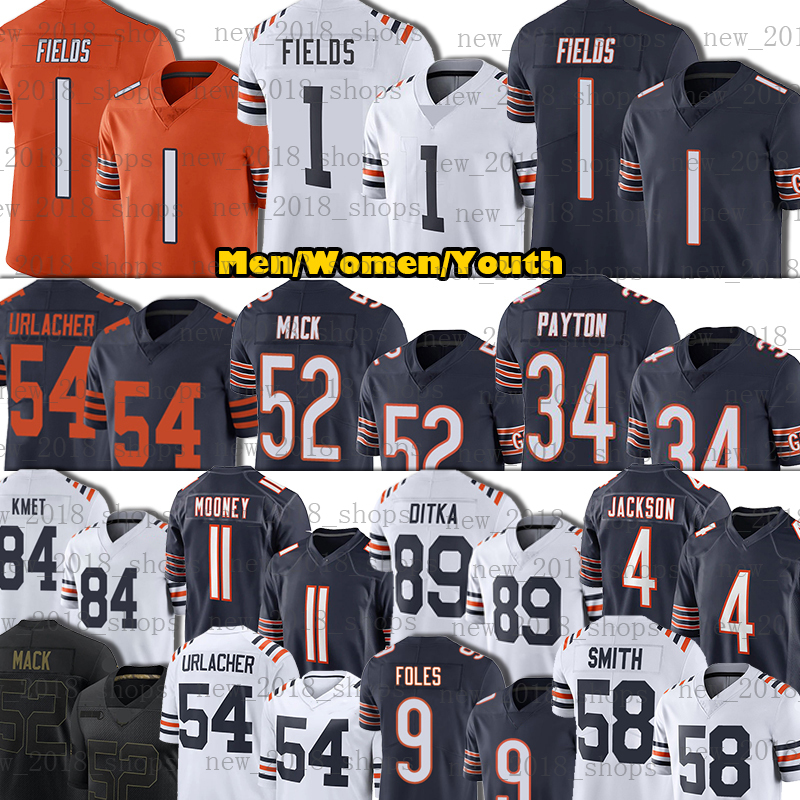 1 Justin Fields Jersey Walter Payton Khalil Mack Football Brian Urlacher Eddie Jackson Roquan Smith Darnell Mooney Chicago„Bears„D