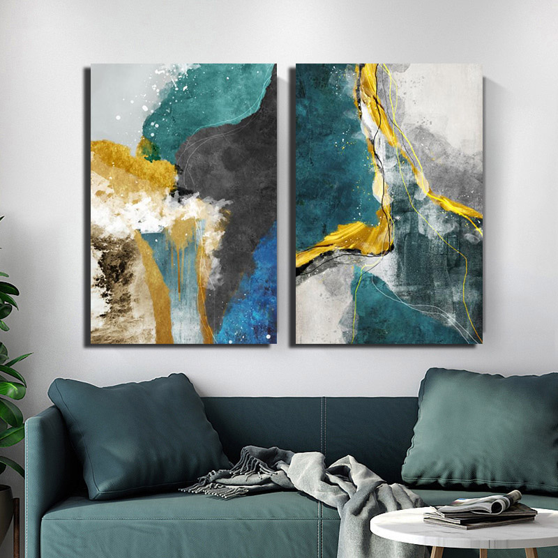 Nordic Poster Abstract Green Gold Lines Wall Decorations Art Cuadros Prints For Living Room Modern Home Decor Canvas Paintings