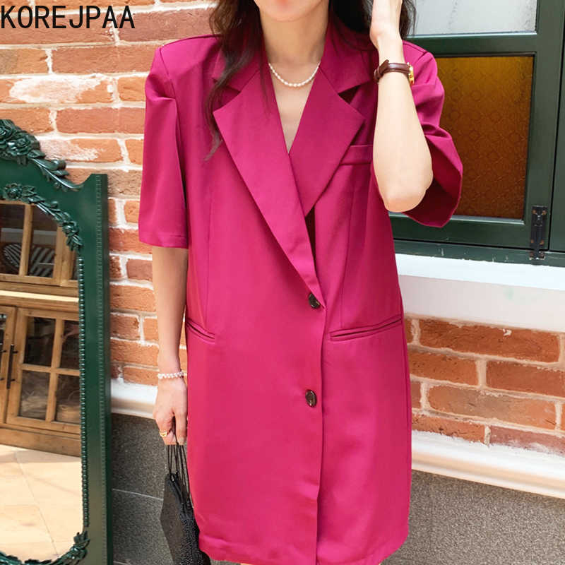 Korejpaa Women Dress Summer Korean Chic Fashion Solid Commuting Lapel Loose Casual Two Button Short Sleeve Suit Dresses 210526, Photo color
Korejpaa Women Dress Summer Korean Chic Fashion Solid Commuting Lapel Loose Casual Two Button Short Sleeve Suit Dresses 210526, Photo color