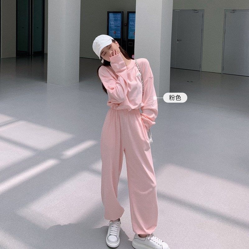 Wonder 2 Piece Set Tracksuit Casual Autumn Loose Crop Sweatshirts Haren Pants Outfit Ladies Sportsuits 210510