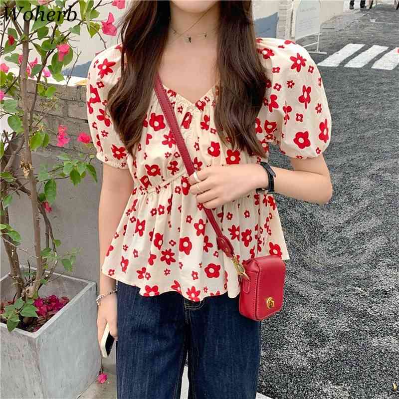 Summer Kawaii Floral Print Dress Women Elegant Puff Sleeve Sweet Dresses Ladies Korean Chic Mini Robe Vintage Vestidos 210519
