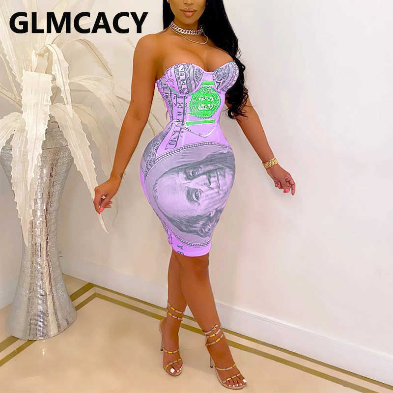 USD Printed Bodycon Slim Tube Dress 210702