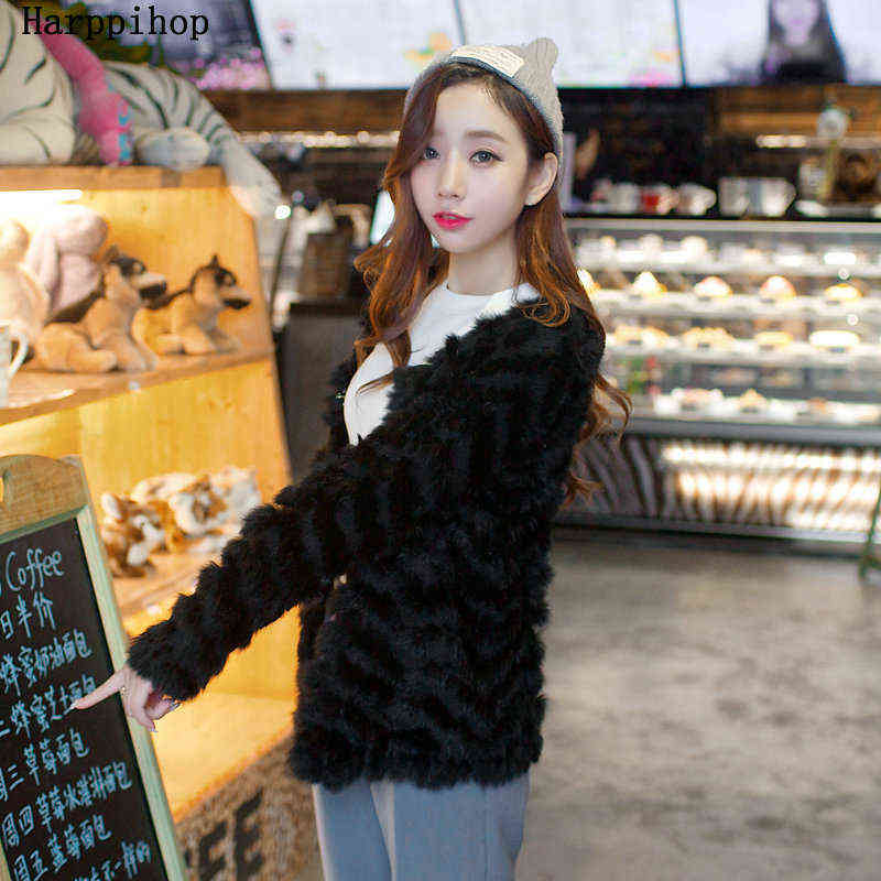 Real Fur Knitted Rabbit Fur coat jacket Fashion stripe sweater Lady Natural Fur Wedding Party Wholesale 211123
