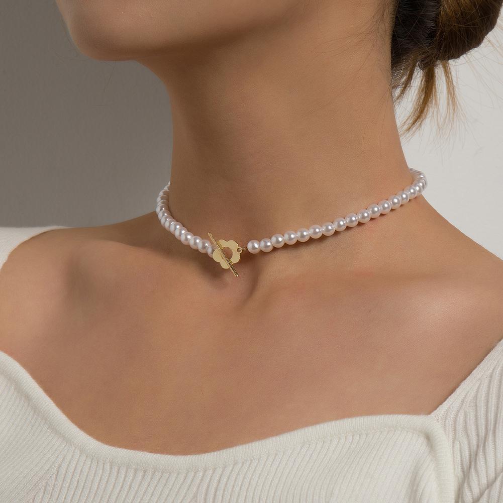 Simple Black Crystal Beads Choker Necklace Fashion Ot Buckle Short Flower Necklace for Women Bohemian Female Jewelry Y0309