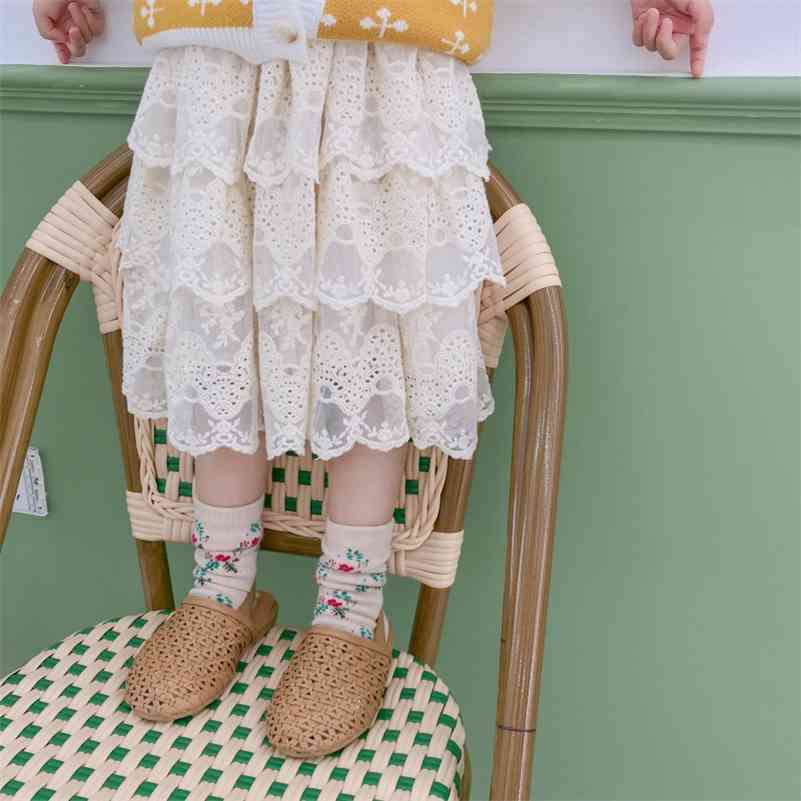 Korean style fashion girls lace princess skirts baby cute floral embroidery layered skirt tiered 210708, Beige 
Korean style fashion girls lace princess skirts baby cute floral embroidery layered skirt tiered 210708, Beige