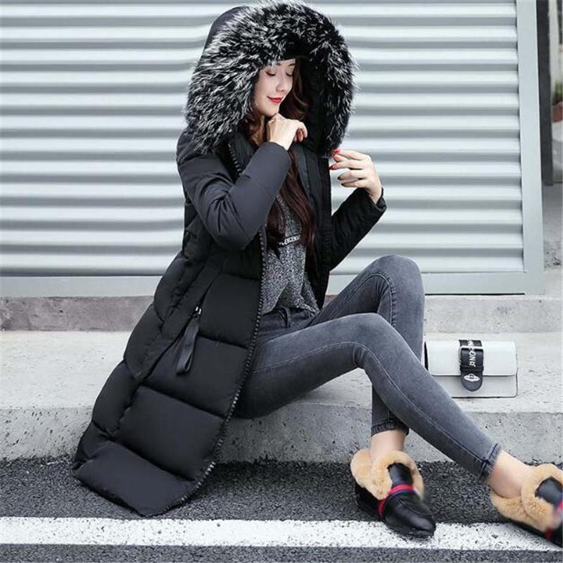 Women's Down & Parkas Winter Cotton Coats Fur Collar Long Parka Warm Slim Zipper Coat Woman Puffer Jacket Oversized Padded Outwear Women