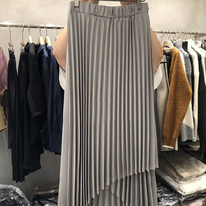 Nomikuma Spring Summer New Pleated Irregular Skirts High Waist A-line Elegant Women Skirts Causal Faldas Mujer Moda 6G507 210427