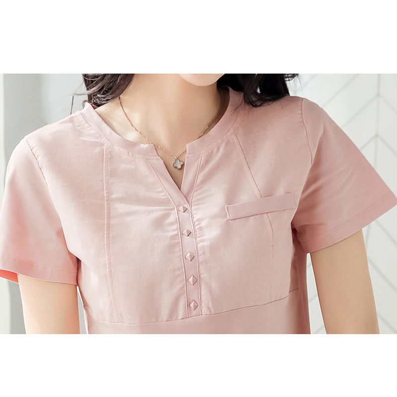 Summer Tops Women Solid Short Sleeve Tshirt Office Lady Casual V-neck T-shirt Clothes Camiseta Mujer 8588 50 210508