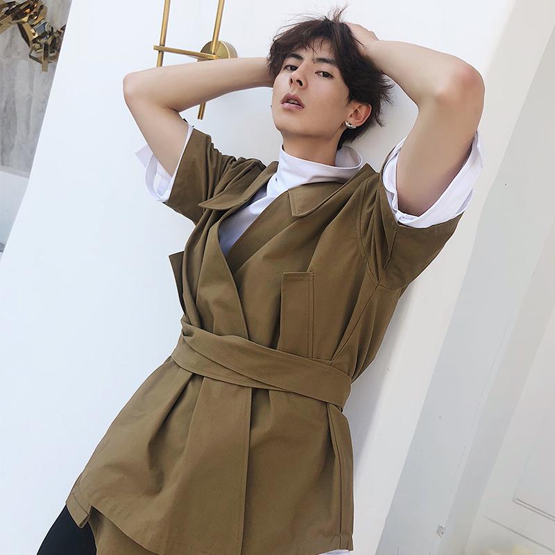 M-XL! Original Summer Long Style Seven-point Sleeve Shirt Korean Version Of The Fashion Personality V-neck Casual Inch Men's Shirts