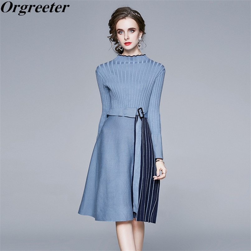 Arrival Striped Patchwork Knitted Dress Female Graceful OL Flare Sleeve Half Turtleneck Lace Up Slim A-line Sweater 210602, Khaki
Arrival Striped Patchwork Knitted Dress Female Graceful OL Flare Sleeve Half Turtleneck Lace Up Slim A-line Sweater 210602, Khaki