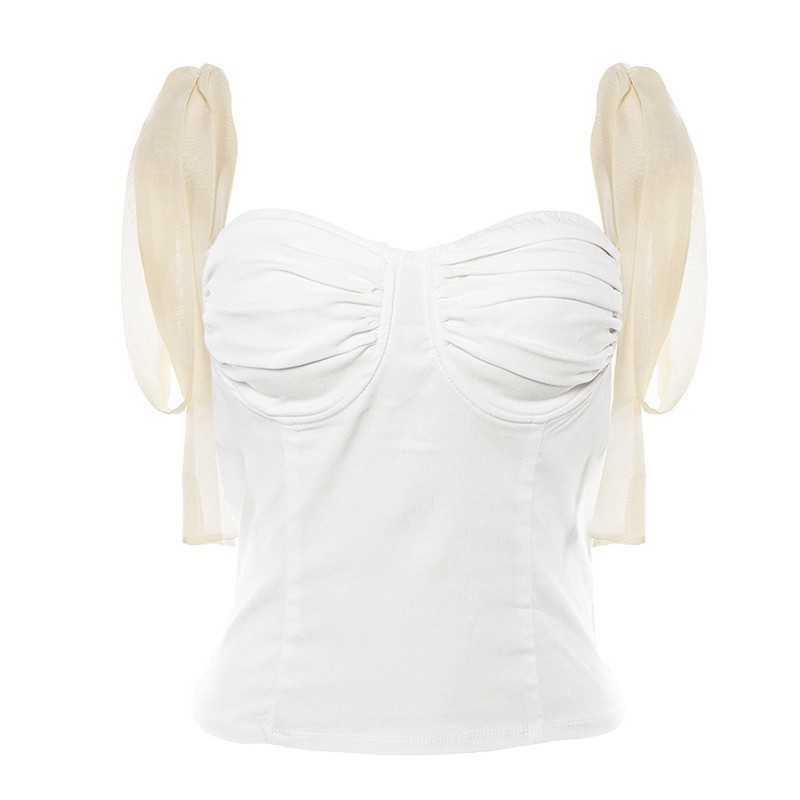 TWOTYLE White Crop Tops Female Sleeveless Bandage Short Strap Vest For Women Vintage Fashion Korean Summer 210625