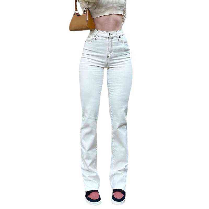 solid color white y2k fashion retro street full-length pants women trousers slits trend high waist slim jeans 211115