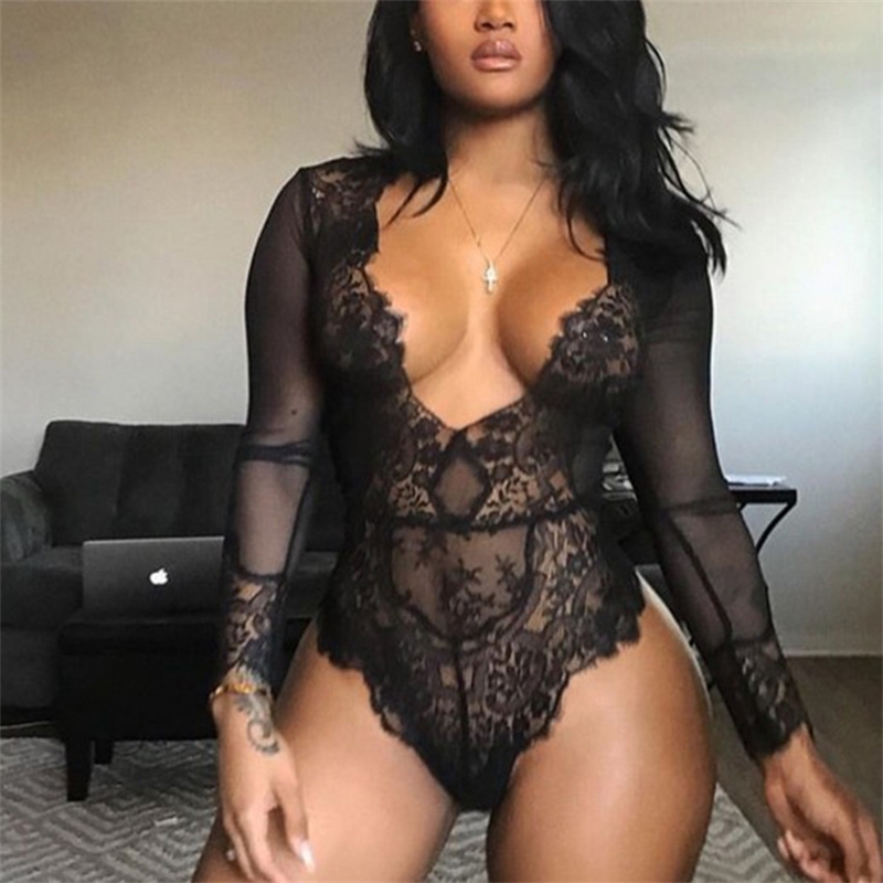 RX Lace pyjama Jumpsuit V-neck Tight Sexy Lingerie, Red