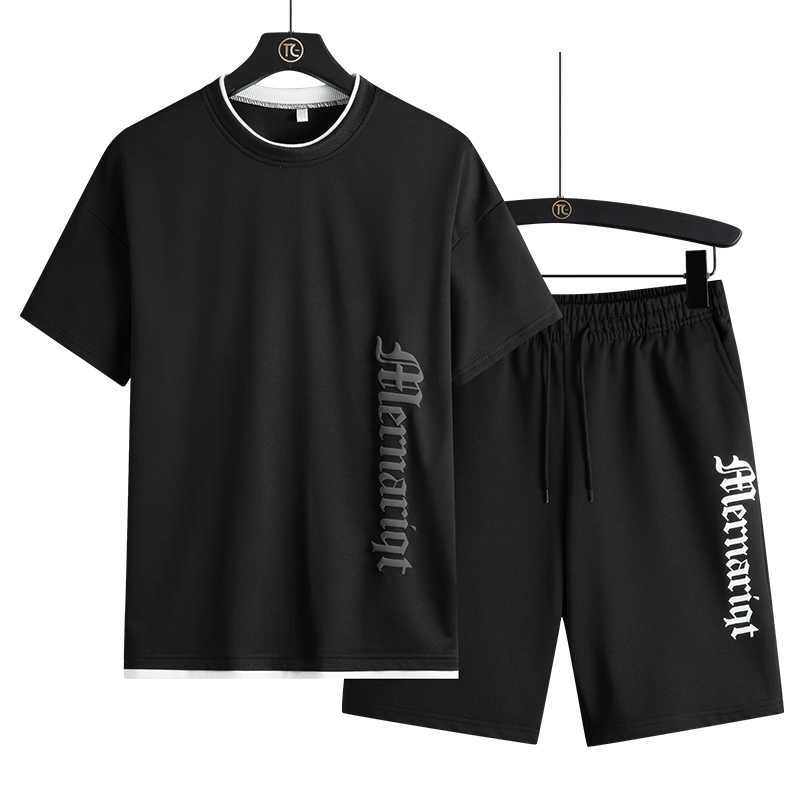 Sportswear Men's Tracksuit T-shirts Shorts Set 2 Piece Casual Sets Man Short Sets Sweatsuit Sports Sets Clothing Summer 4XL 210603