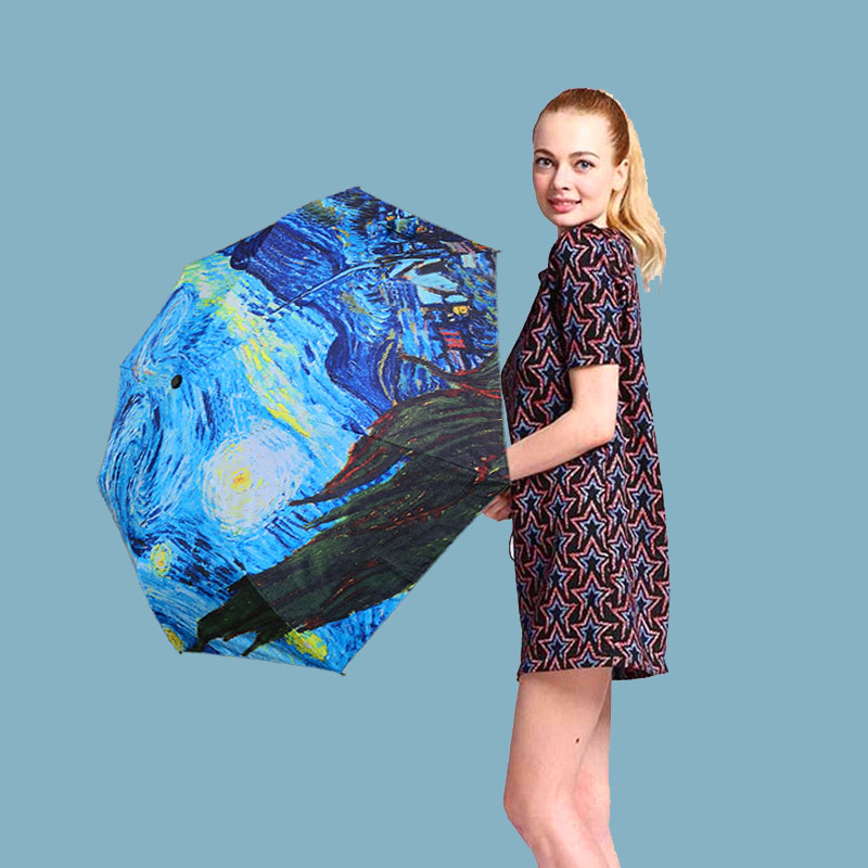 Folding Umbrella Female Windproof Paraguas Van Gogh Oil Painting Rain Women Quality Umbrellas