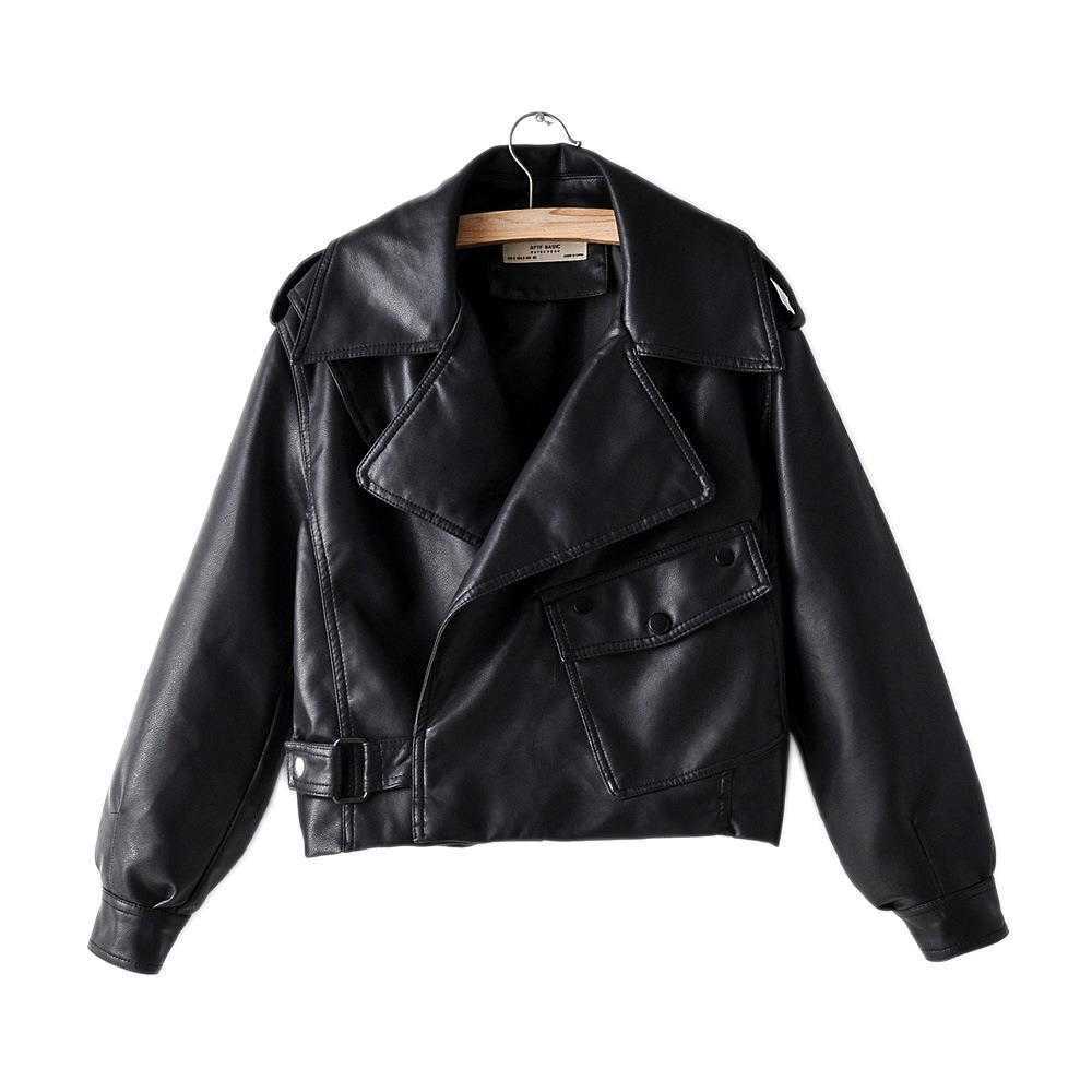 Spring Autumn Leather Jacket Women Faux PU Motorcycle Leather Jacket Coat Biker Red White Coat Turn Down Collar Loose Clothing 210908