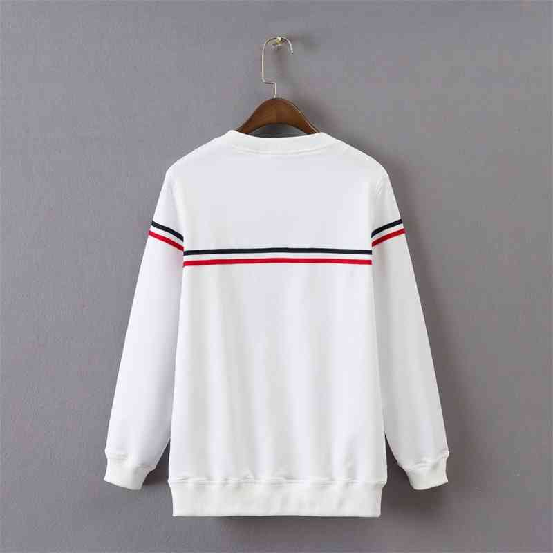 Autumn Fashion Women Crew neck Varsity Striped Sweatshirts Casual Long Sleeve Cotton Sweatshirt Pullovers Tops 210512