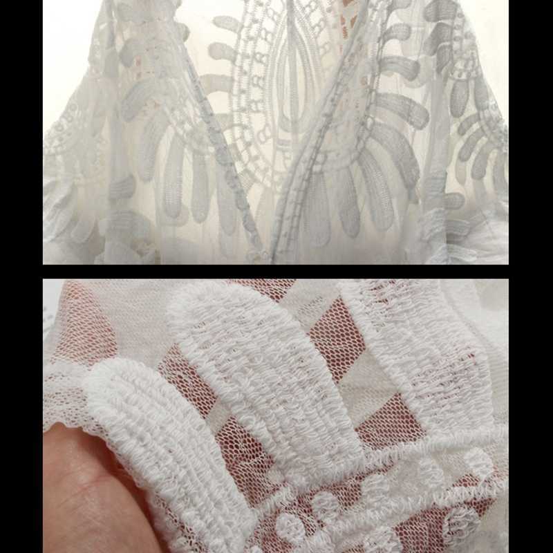 Sexy Swimsuit Cover Up Lace Beach Wear Bathrobe Coverups Swimwear Embroidery Robes for Women Floral See Through Sleepwear X0726