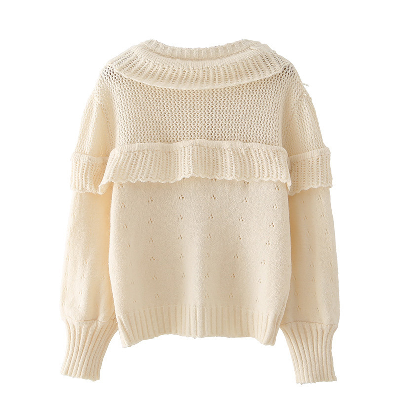 Hollow Knitted Cardigan Women Autumn Ruffle Harajuku Single-breasted Long-sleeved College Style Simple Chic Female Sweater 210507