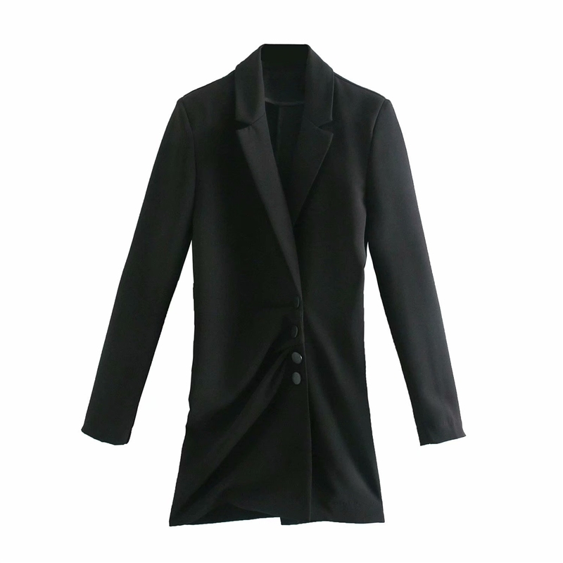 Elegant Women Notched Collar Blazer-Dress Fashion Ladies Draped Dress Streetwear Female Chic Asymmetric Mini Dresses 210430