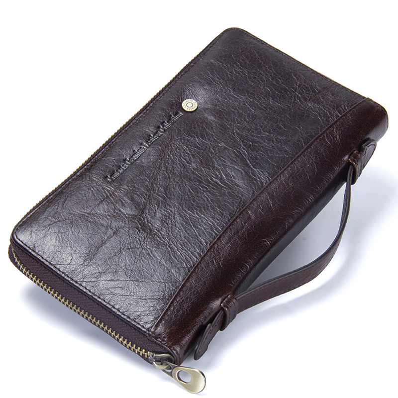 Wallet Genuine Leather Men Clutch Brand Male Card Holder Long Zipper Around Travel Purse With Passport Holder 6.5" Phone Case