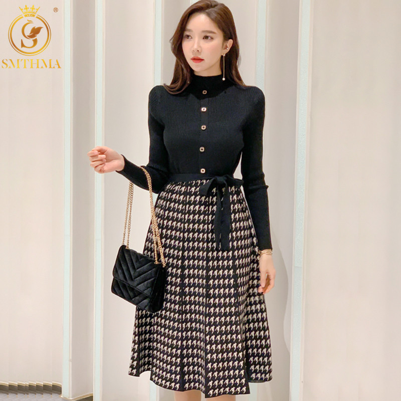 Elegant Long Sleeve Sweater Dresses Women Thick Knit Autumn Winter Female Slim Houndstooth Patchwork Casual Vestidos 210520, Photo color
Elegant Long Sleeve Sweater Dresses Women Thick Knit Autumn Winter Female Slim Houndstooth Patchwork Casual Vestidos 210520, Photo color