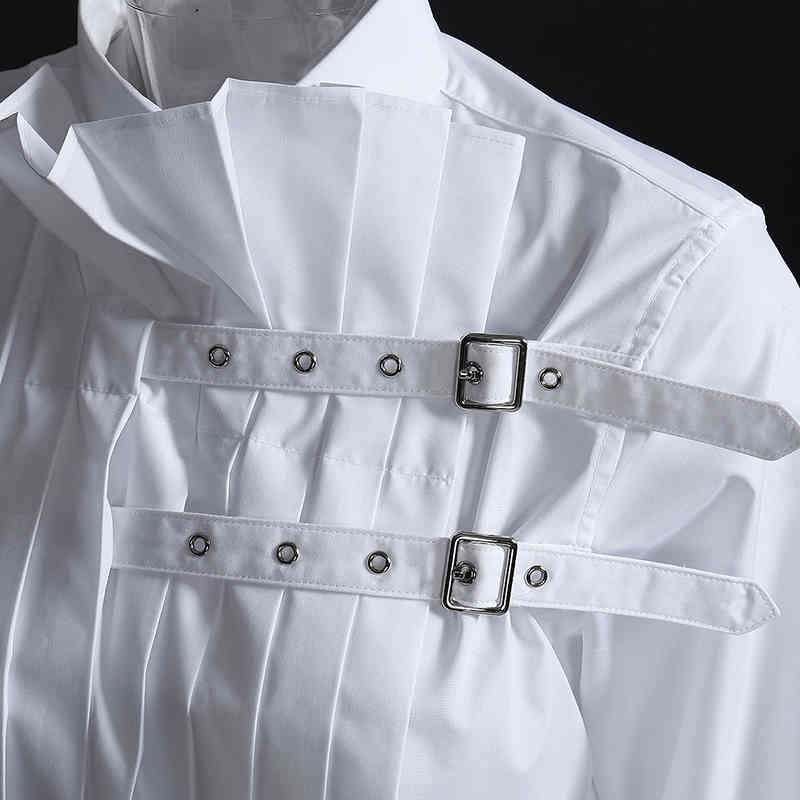 White Pleated Casual Shirt For Women Lapel Long Sleeve Patchwork Button Blouse Female Fashion Clothing Spring 210524