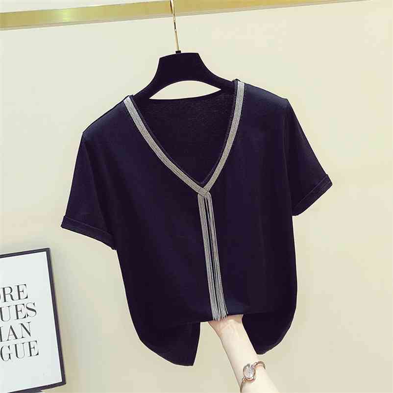 Fashion Women's Short Sleeves V Neck Tassels Chain T-shirt Summer Tee Laides Pullover Casual Tops Tees A3382 210519, White
Fashion Women's Short Sleeves V Neck Tassels Chain T-shirt Summer Tee Laides Pullover Casual Tops Tees A3382 210519, White