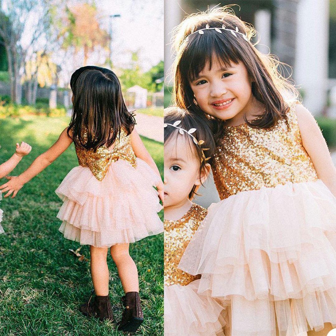 2021 Flower Girls Dresses Jewel Neck Sleeveless Hand Made Flowers Kids Formal Wear Sequin Tulle Girl Dress For Wedding