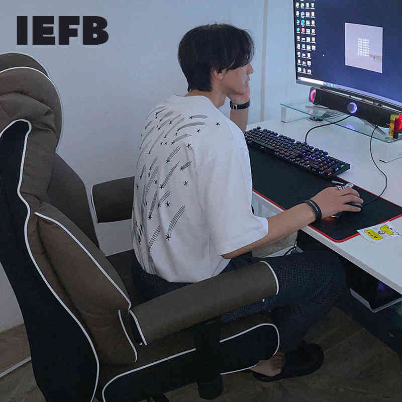 IEFB Meteor Print Short Sleeve T-shirt Men's Summer Korean Loose Black White Tee Tops Fashion Casual Print Men's Clothing 9Y7690 210524