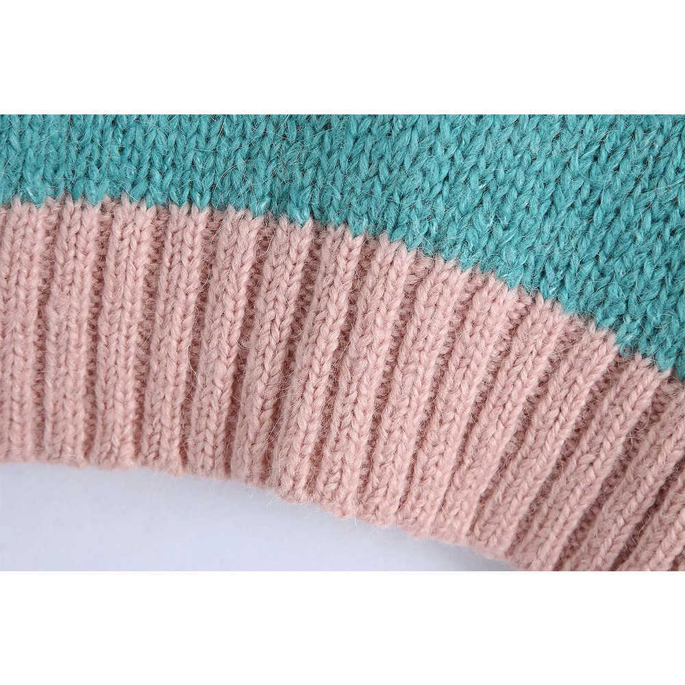 Fall Winter Women Knit Sweater Vest V-Neck Sleeveless Casual Fashion Striped Woman Sweaters Pullovers Tops 210709