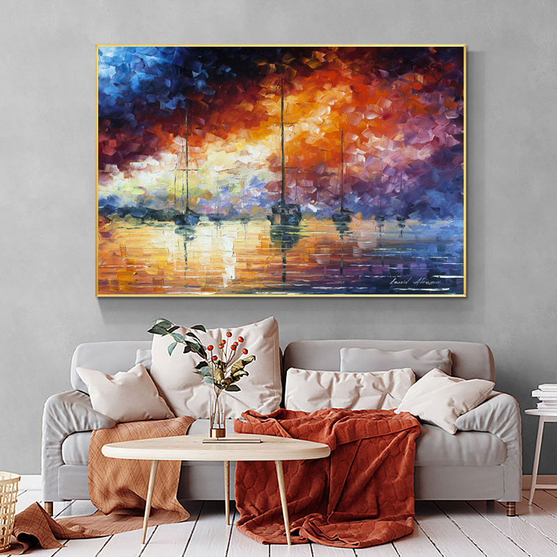 Abstract Boat Ship Posters Sail Landscape Painting Canvas Prints Wall Art for Living Room Modern Sofa Home Decor Tree Rain Sea