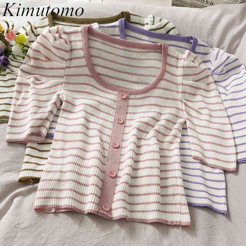 Kimutomo Striped Single-breasted Short T-shirt Women Spring Summer Korean Style O Neck Short Sleeve Knit Top Casual 210521, Purple
Kimutomo Striped Single-breasted Short T-shirt Women Spring Summer Korean Style O Neck Short Sleeve Knit Top Casual 210521, Purple