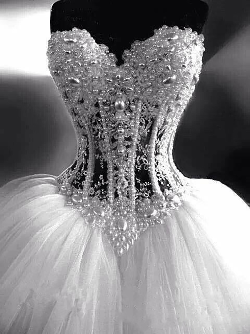Luxurious Bling Sweetheart Wedding Dresses Corset Bodice Sheer Bridal Ball Crystal Pearls Beads Rhinestones Tulle Wedding Bridal Gowns Custo