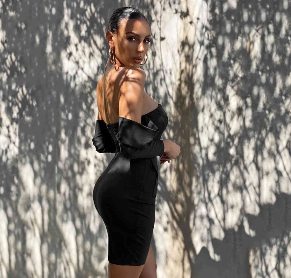 Free Women's White Bandage Dresses Sexy Card Shoulder Long Sleeve Bodycon Mini Dress Club Night Party Vestidos 210524