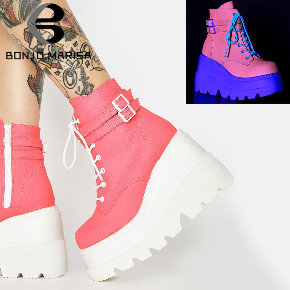 New Arrivals Designer Platform Wedges Lace Up womens Boots Cool Street Punk Goth Fluorescent Treny Shoes Lady, Black
New Arrivals Designer Platform Wedges Lace Up womens Boots Cool Street Punk Goth Fluorescent Treny Shoes Lady, Black