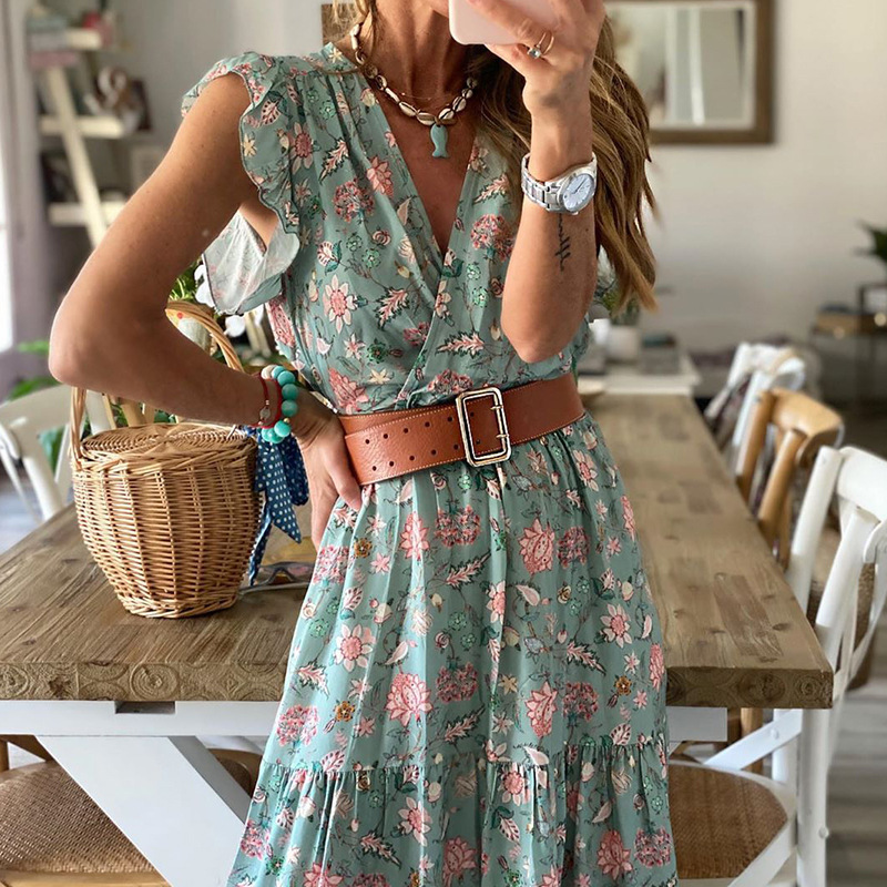 Women Dress Ruffles V-neck Sleeveless Bohemian Dresses For Plus Size Sexy Long Beach Fashion 210524