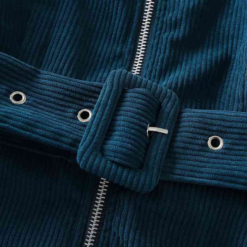 Fashion Women Zipper Decoration Sashes Corduroy Mini Dress Female Long Sleeve Clothes Casual Lady Loose Vestido D7169 210430