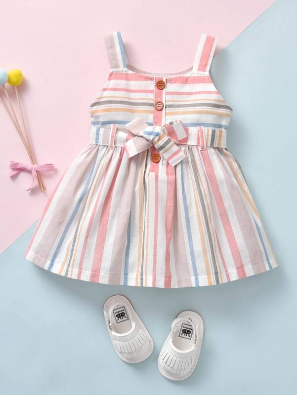 Baby Girl Bow Front Stripe Cami Dress SHE